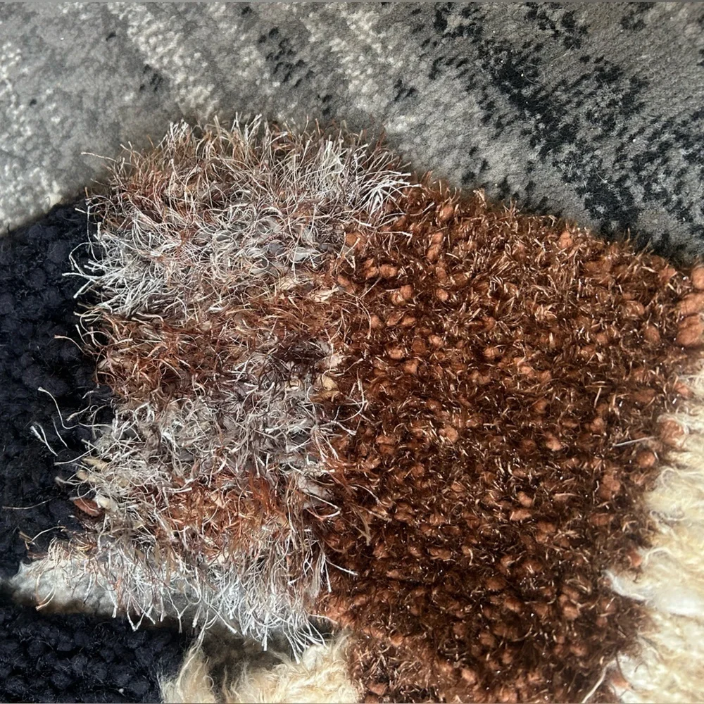 CEJON Chenille Knitted Neutral Color Block Scarf With Fringe At Ends